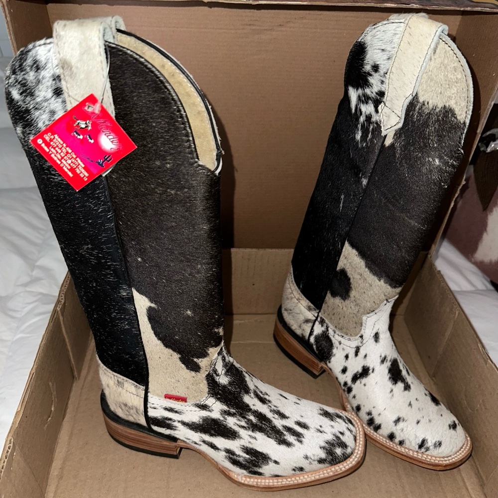 Cowhide Patterned Heeled Boots - image 1